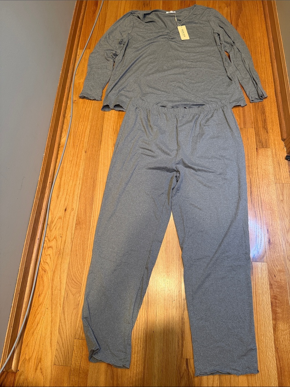 Ekouaer Women's XL Gray 2 Piece Pajama Lounge Set - Soft Long Sleeve Top & Pants